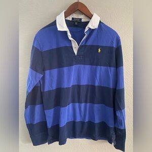 Polo Ralph Lauren Royal STRIPE Classic Rugby Long Sleeve Shirt Size XL 18-20